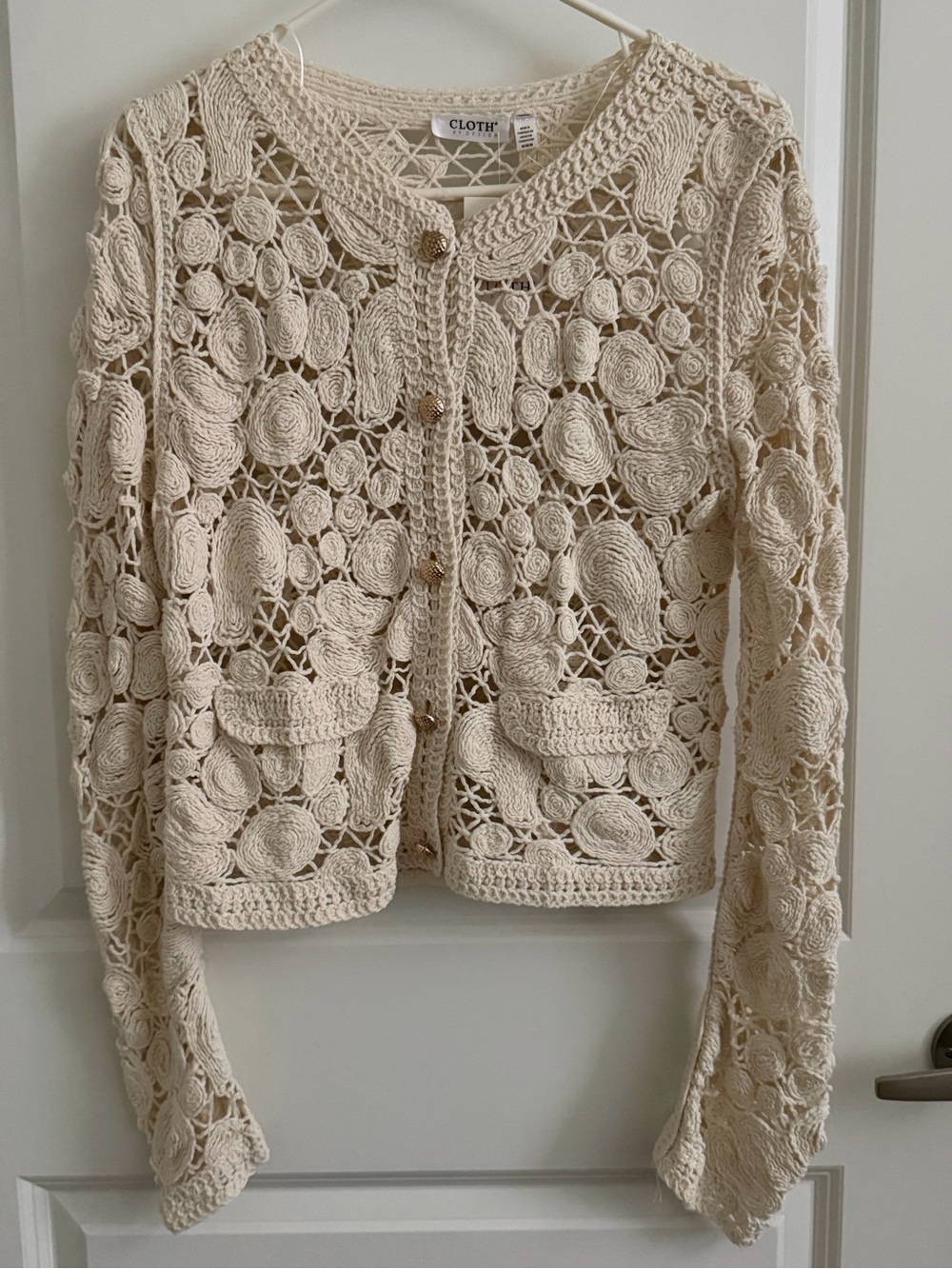 Cream Crochet Openwork Cardigan